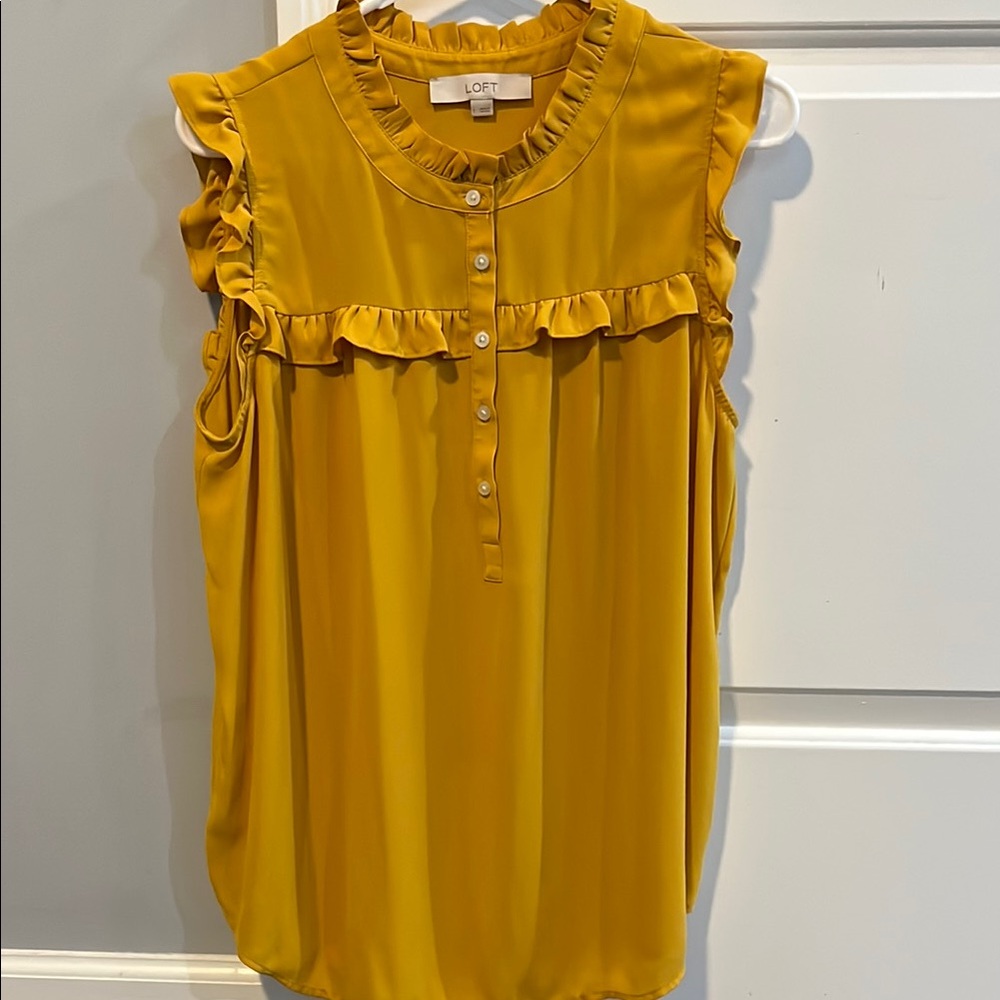 LOFT Gold Ruffled Sleeveless Blouse